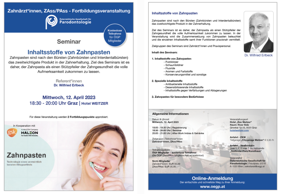 ÖGP Seminar – Inhaltsstoffe von Zannpasten – NEU 12.04.2023, Graz